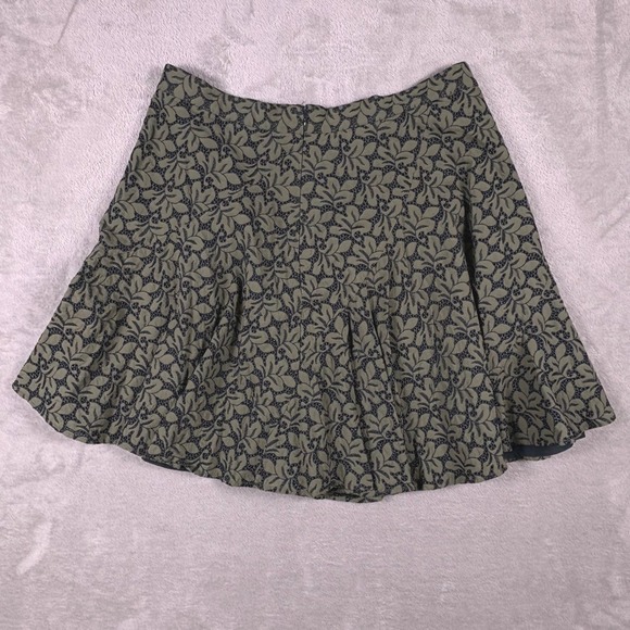 Ann Taylor Olive Green Leaf Embroidered Flared Mini Skirt Size 16 Dark Academia - Picture 3 of 12